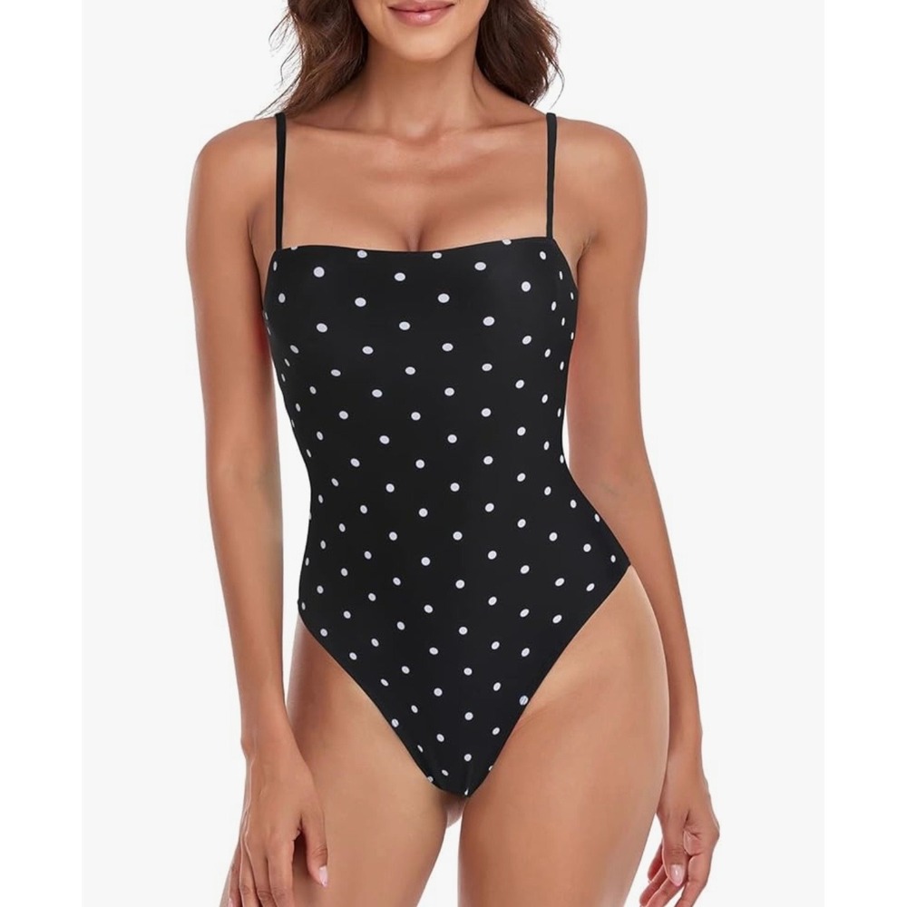 NEW Relleciga Polka Dot‎ Medium One-Piece Swimsuit Black White Swimwear